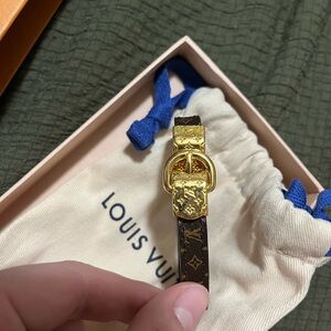 Louis Vuitton Brown Monogram Leather Bracelet with Gold Hardware